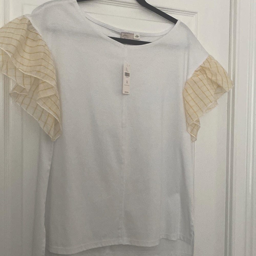 Anthropologie top with sheer flutter sleeves